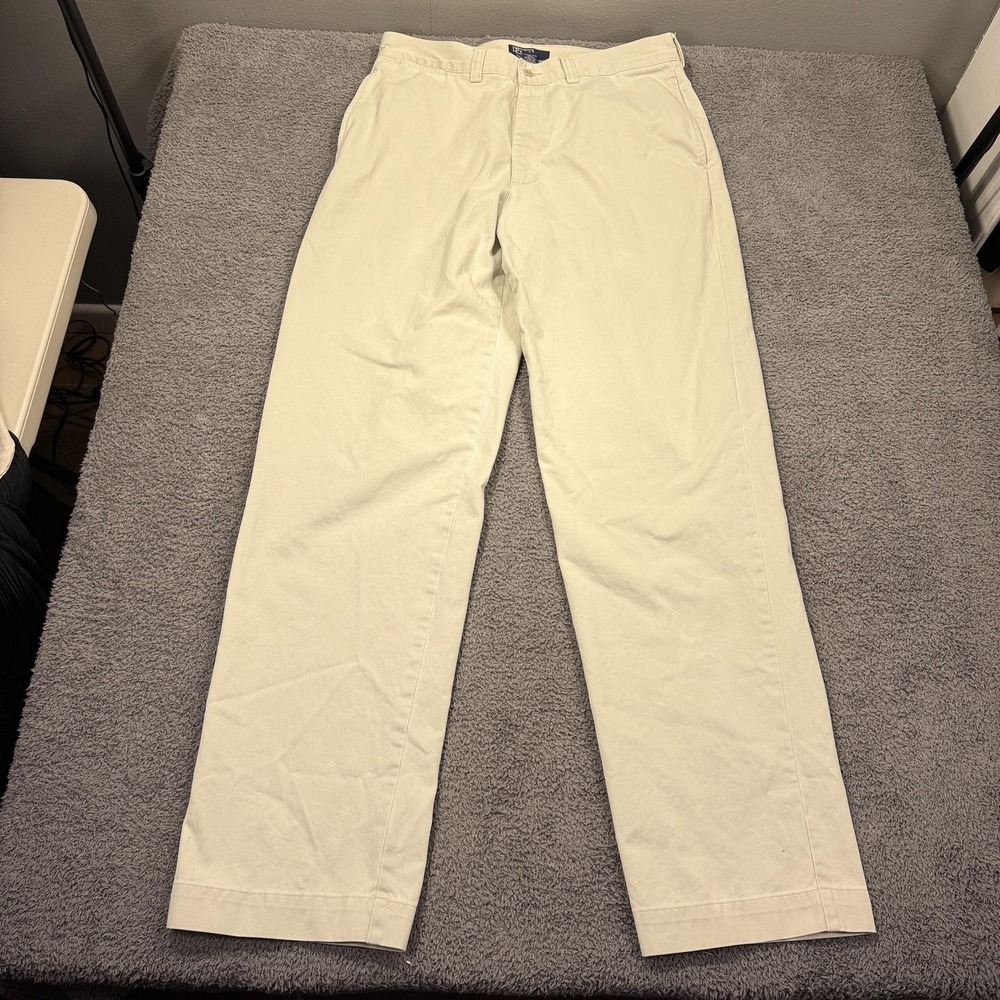 Polo Ralph Lauren Chino Pants‎ Mens 34x34 Khaki Beige Flat Front Cotton Casual